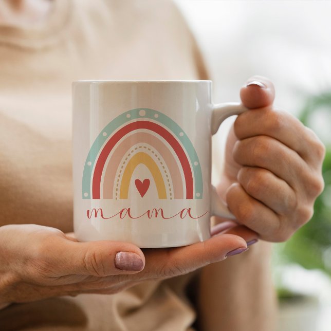 Cute Boho Rainbow Heart Mama Mum Mothers Day Coffee Mug (Creator Uploaded)