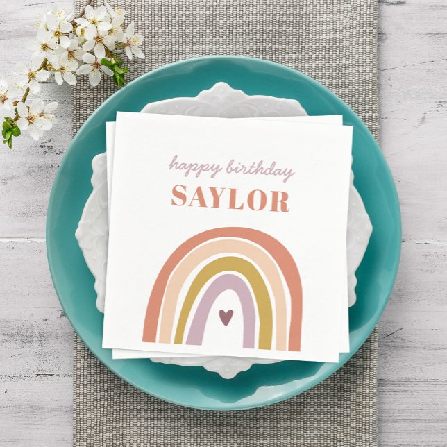 Cute Boho Rainbow Peach Blush Birthday Napkin (Creator Uploaded)