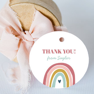 Cute Boho Rainbow Pink Birthday Favour Tags