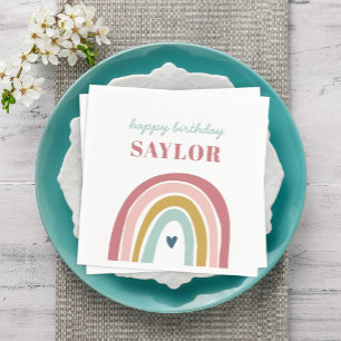 Cute Boho Rainbow Pink Birthday Napkin