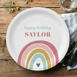 Cute Boho Rainbow Pink Birthday Paper Plate<br><div class="desc">Cute Boho Rainbow Pink Birthday paper plates features an adorable duo of rainbow in shades of pink,  blush,  mustard,  aqua and navy,  along with modern calligraphy.</div>