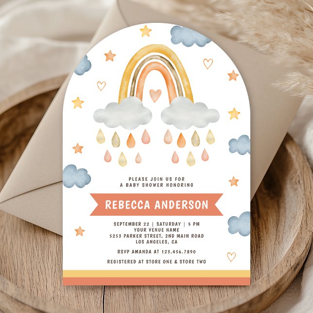 Cute Boho Rainbow Raindrops Arch Baby Shower Invitation (Creator Uploaded)