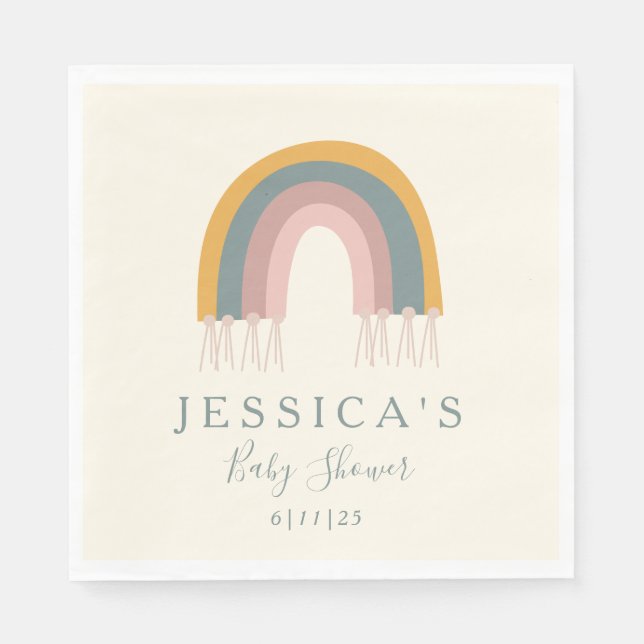 Cute Boho Rainbow Simple Baby Shower Custom   Napkin (Front)