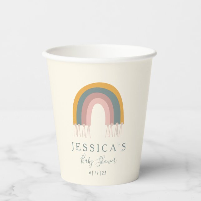 Cute Boho Rainbow Simple Baby Shower Custom   Paper Cups (Front)