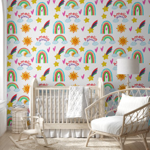 Cute Boho Rainbow Sun Star Pattern for Kids Wallpaper