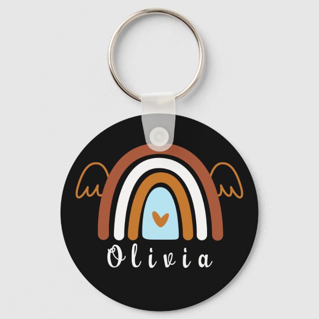 Cute Boho Rainbow with Personalised Name   Key Ring (Front)