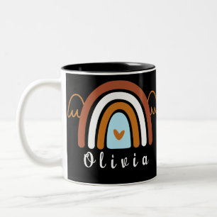 Cute Boho Rainbow with Personalised Name Two-Tone Coffee Mug