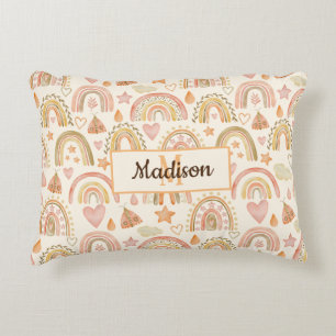 Cute Boho Rainbows Pattern Custom Monogram Name Decorative Cushion