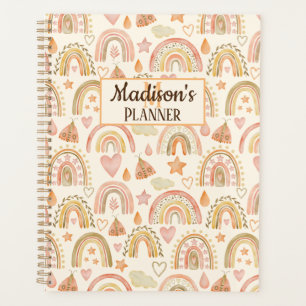 Cute Boho Rainbows Pattern Custom Name Planner