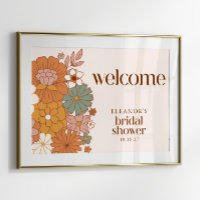 Cute Boho Retro Floral Bridal Shower Welcome Sign