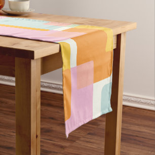 Cute Boho Retro Pastel Geometric Shape Art Short Table Runner