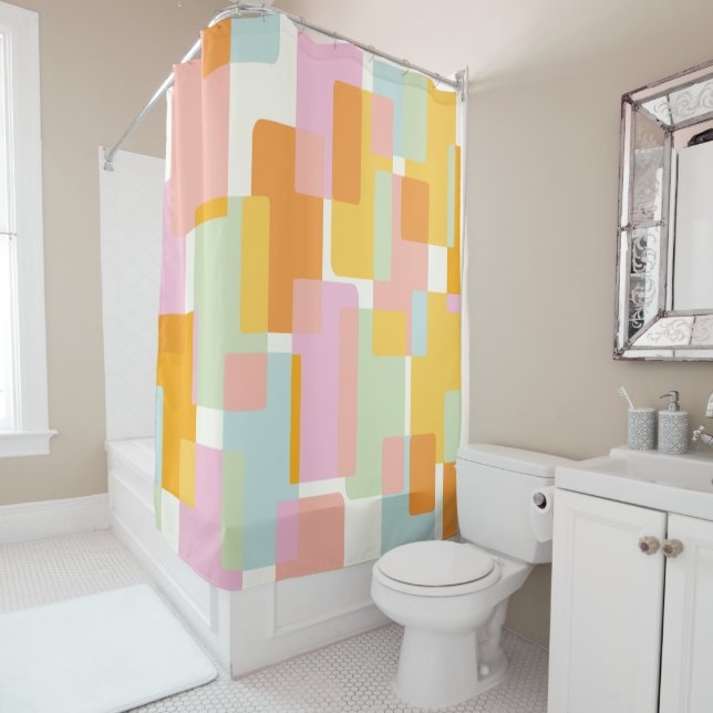 Cute Boho Retro Pastel Geometric Shape Art Shower Curtain (In Situ)