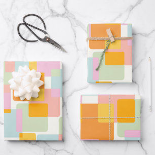 Cute Boho Retro Pastel Geometric Shape Art Wrapping Paper Sheet