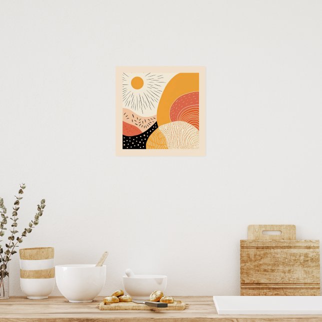 Cute Boho Retro Sun Over Rolling Hills Poster (Kitchen)