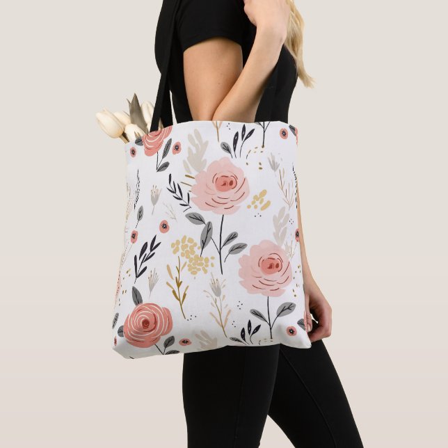 Cute Boho Roses Pattern Tote Bag (Close Up)