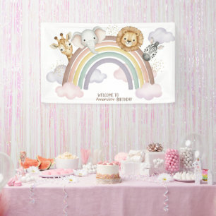 Cute Boho Safari Animals 1st Birthday Banner