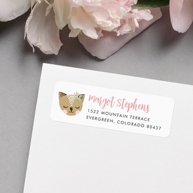 Cute Boho Sleepy Woodland Cat Return Address (Creator Uploaded)