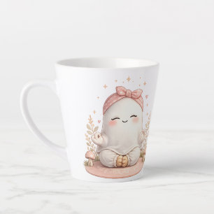 Cute Boho Smiling Ghost with Pink Bow Coffee Mug