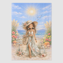 Cute Boho Style Girly Beach Scene Decoupage