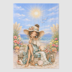 Cute Boho Style Girly Beach Scene Decoupage Tissue Paper