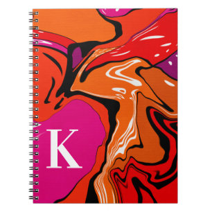 Cute Boho Style Orange Pink Swirl Custom Monogram  Notebook