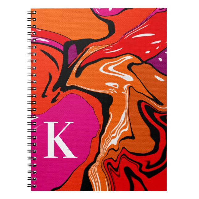 Cute Boho Style Orange Pink Swirl Custom Monogram  Notebook (Front)