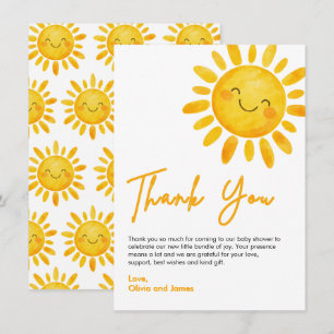 Cute Boho Sun Sunshine Baby Shower Thank You Card