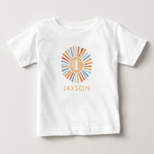 Cute Boho Sunshine 1st Birthday Sun T-Shirt (Front)