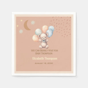 Cute Boho Teddy Bear Balloons Baby Shower Napkin
