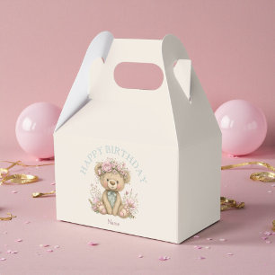 Cute Boho Teddy Bear Birthday Party Favour Box