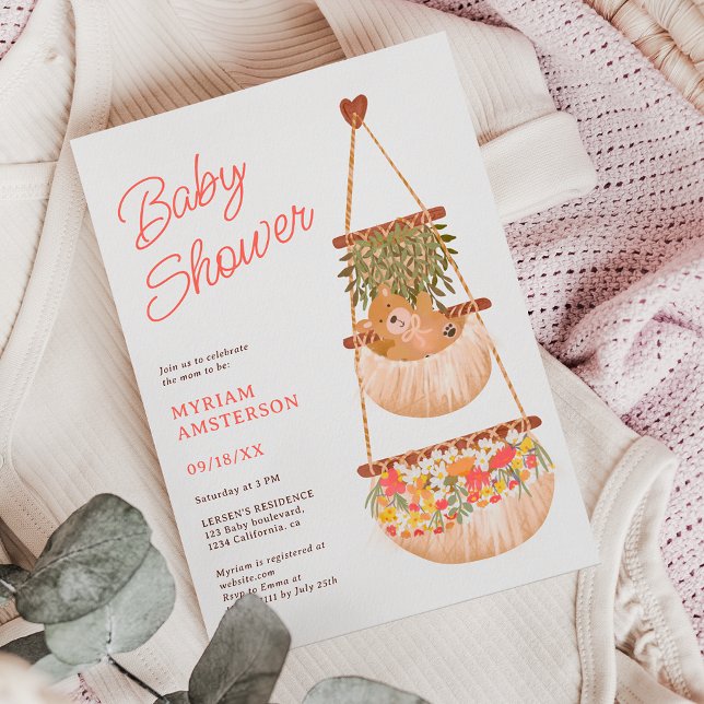 Cute boho teddy bear gender neutral baby shower invitation (Cute boho teddy bear gender neutral baby shower invitation)