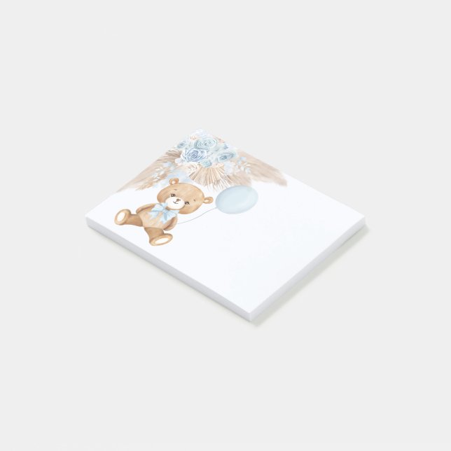 Cute Boho Teddy Bear Pastel Blue Balloon Post-it Notes (Angled)