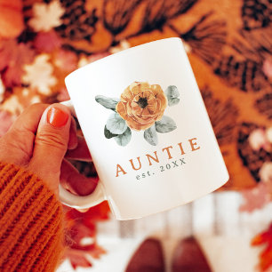 Cute Boho Terracotta Floral Greenery Auntie Est. Coffee Mug