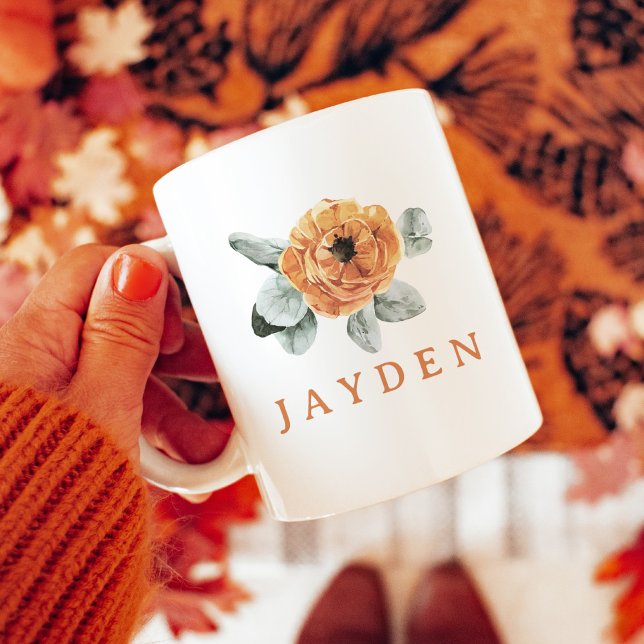 Cute Boho Terracotta Floral Greenery Custom Name Coffee Mug (Creator Uploaded)