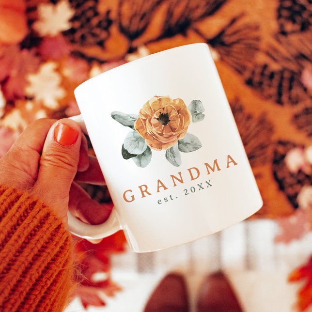 Cute Boho Terracotta Floral Greenery Grandma Est. Coffee Mug (Creator Uploaded)