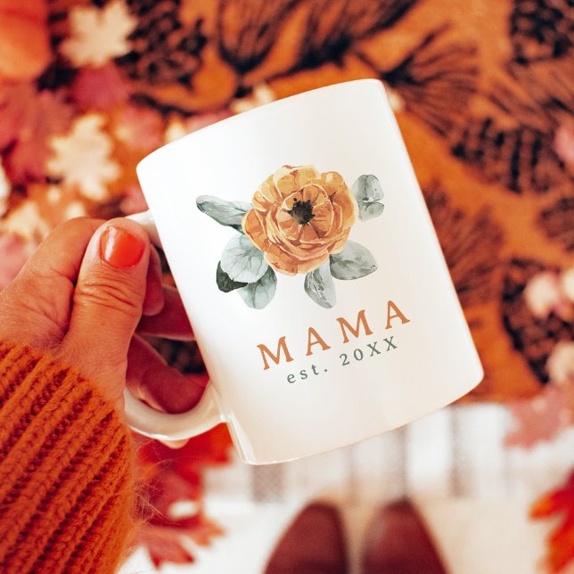 Cute Boho Terracotta Floral Greenery Mama Est. Coffee Mug (Creator Uploaded)