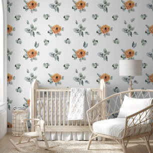 Cute Boho Terracotta Floral & Greenery Nursery Wallpaper