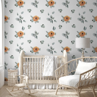 Cute Boho Terracotta Floral & Greenery Nursery  Wallpaper