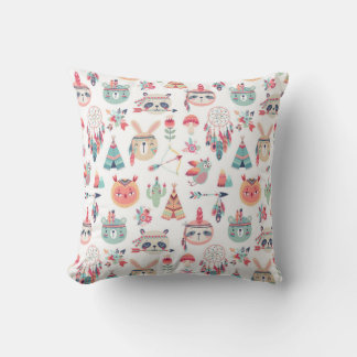 Cute Boho Tribal Woodland Animals Pattern Throw Cushion