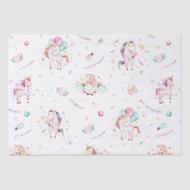 Cute Boho Unicorns Floral Balloons Baby Shower Tissue Paper (Front)