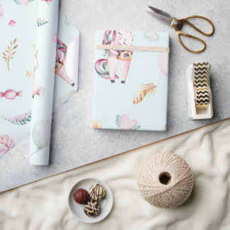 Cute Boho Unicorns Floral Botanical Baby Shower Wrapping Paper