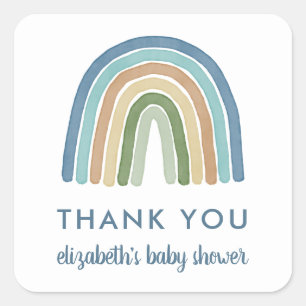 Cute Boho Watercolor Rainbow Baby Shower Blue Square Sticker