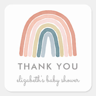 Cute Boho Watercolor Rainbow Baby Shower Square Sticker