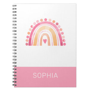 Cute  Boho Watercolor Rainbow in Pink personalised Notebook