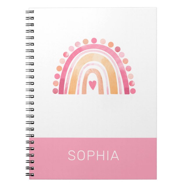 Cute  Boho Watercolor Rainbow in Pink personalised Notebook (Front)