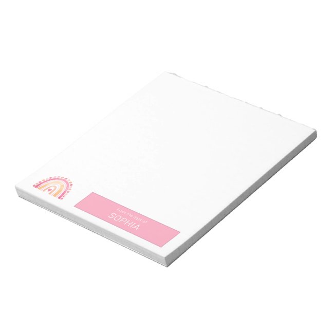 Cute Boho Watercolor Rainbow in Pink personalised Notepad (Rotated)