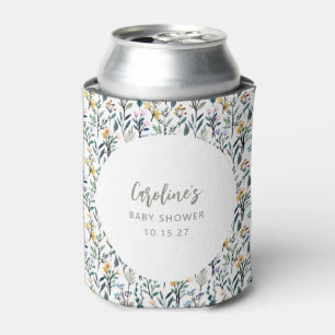 Cute Boho Watercolor Wildflower Baby Shower Custom Can Cooler