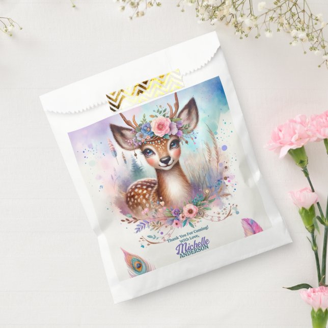 Cute Boho Watercolor Woodland Deer Birthday Party Favour Bags (Sealed)