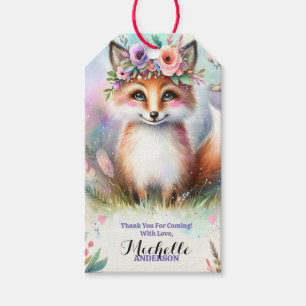 Cute Boho Watercolor Woodland Fox Birthday Party Gift Tags