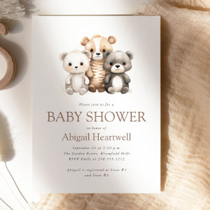 Cute Boho Watercolor Woodland Toys Baby Shower Invitation